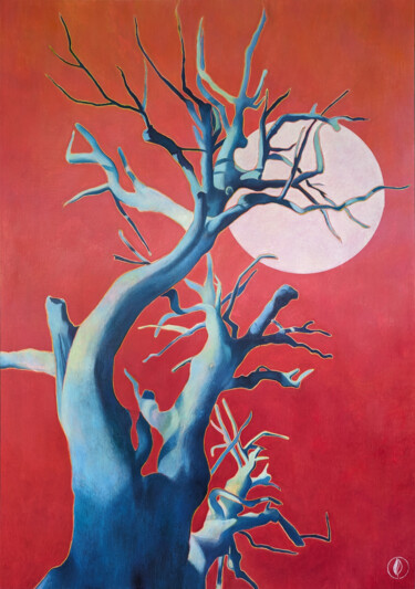 Malerei mit dem Titel "La danse de la lune" von Marie-Pierre Autonne, Original-Kunstwerk, Öl Auf Holzplatte montiert
