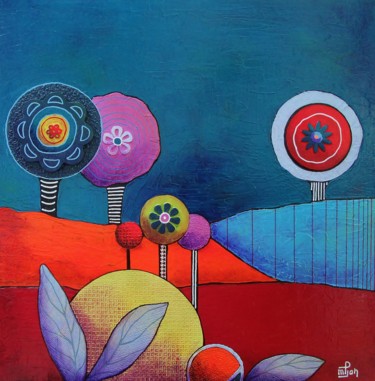 Peinture intitulée "power flowers 2" par Marie-Pierre Jan, Œuvre d'art originale, Acrylique