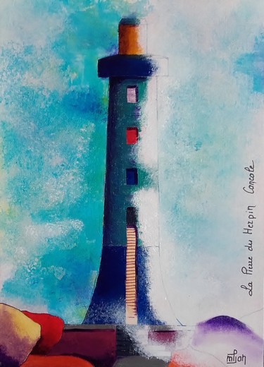 Schilderij getiteld "phare de la Pierre…" door Marie-Pierre Jan, Origineel Kunstwerk, Acryl Gemonteerd op Karton