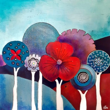 Malarstwo zatytułowany „Arbes fleurs” autorstwa Marie-Pierre Jan, Oryginalna praca, Akryl