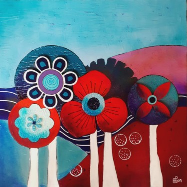 Malarstwo zatytułowany „Arbes fleurs 3” autorstwa Marie-Pierre Jan, Oryginalna praca, Akryl
