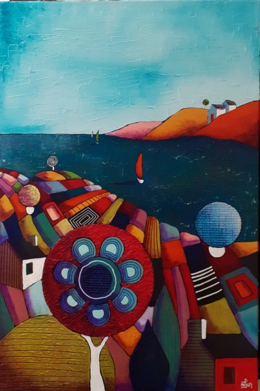 Peinture intitulée "entre terre et mer 1" par Marie-Pierre Jan, Œuvre d'art originale, Acrylique