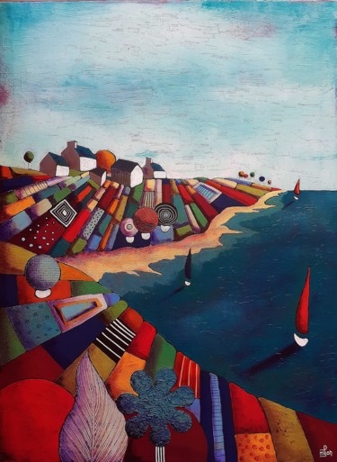 Peinture intitulée "entre terre et mer 3" par Marie-Pierre Jan, Œuvre d'art originale, Acrylique