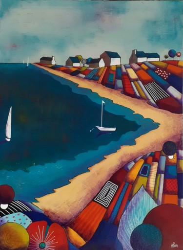Painting titled "La grande plage" by Marie-Pierre Jan, Original Artwork, Acrylic