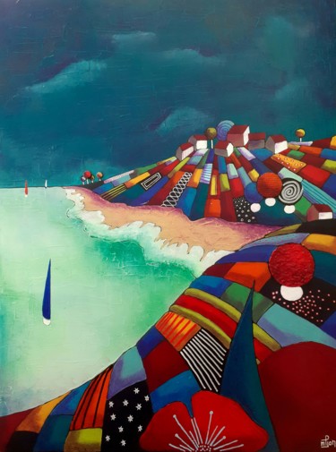 Peinture intitulée "entre terre et mer 6" par Marie-Pierre Jan, Œuvre d'art originale, Acrylique