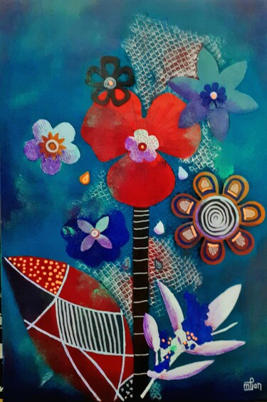 Картина под названием "Fleurs d'Automne" - Marie-Pierre Jan, Подлинное произведение искусства, Акрил