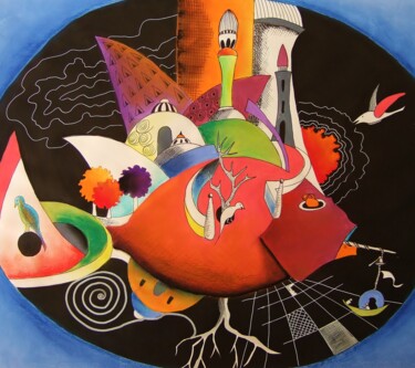 Pintura intitulada "Planète imaginaire !" por Marie-Pierre Jan, Obras de arte originais, Guache