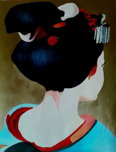 Painting titled "Geisha 1" by Marie-Pierre Jan, Original Artwork, Oil