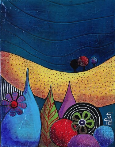 Картина под названием "Garden 2" - Marie-Pierre Jan, Подлинное произведение искусства, Акрил Установлен на Деревянная рама д…