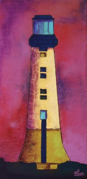 Peinture intitulée "phare-de-la-pierre-…" par Marie-Pierre Jan, Œuvre d'art originale, Huile