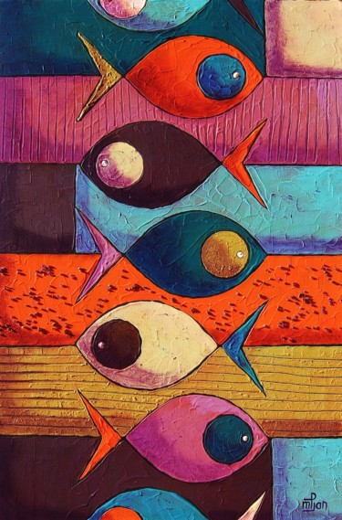 Peinture intitulée "poissons-2.jpg" par Marie-Pierre Jan, Œuvre d'art originale, Acrylique