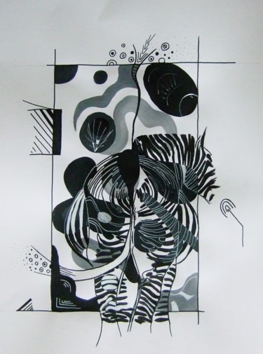 "Zèbre" başlıklı Tablo Marie-Pierre Jan tarafından, Orijinal sanat, Guaş boya