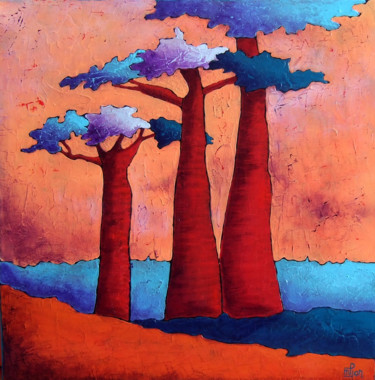 Pittura intitolato "baobabs-2.jpg" da Marie-Pierre Jan, Opera d'arte originale, Acrilico