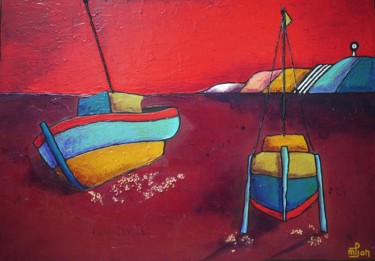 Painting titled "A marée basse" by Marie-Pierre Jan, Original Artwork, Acrylic Mounted on Wood Stretcher frame