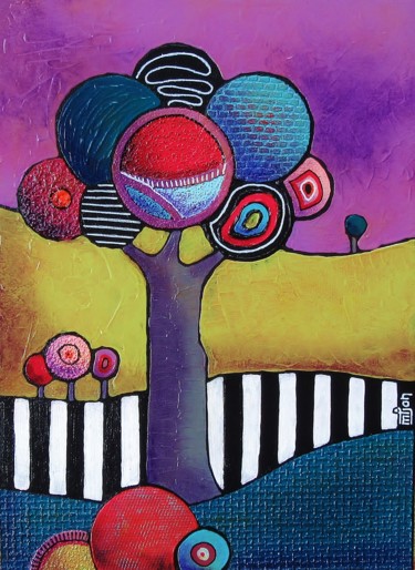 Peinture intitulée "l-arbre-pop.jpg" par Marie-Pierre Jan, Œuvre d'art originale, Acrylique