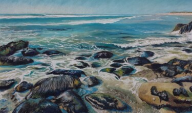 Peinture intitulée "vagues bretonnes" par Marie-Pierre Le Sellin, Œuvre d'art originale, Pastel