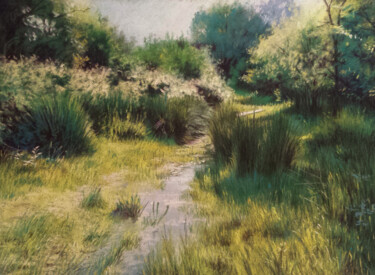 Peinture intitulée "le chemin du marais" par Marie-Pierre Le Sellin, Œuvre d'art originale, Pastel