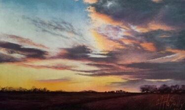 Painting titled "coucher-de-soleil-s…" by Marie-Pierre Le Sellin, Original Artwork, Pastel