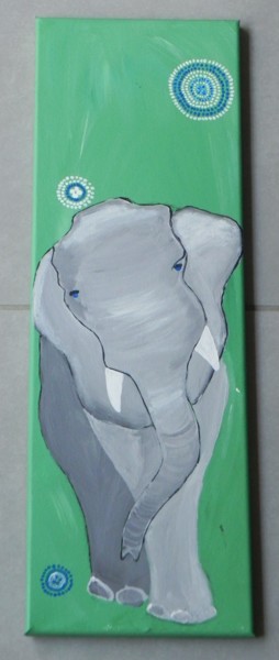 Peinture intitulée "lephant-fonds-vert-…" par Marie Pierre Thuillier, Œuvre d'art originale, Acrylique