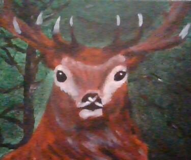 Painting titled "Cerf des bois" by Marie-Reine Yves Dit Régis, Original Artwork, Acrylic Mounted on Wood Stretcher frame