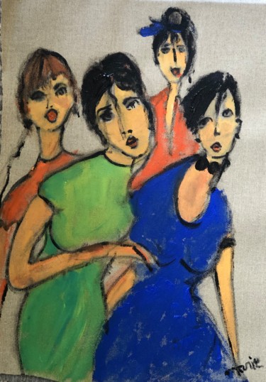 Painting titled "Four girls" by Marie Rouach, Original Artwork, Acrylic