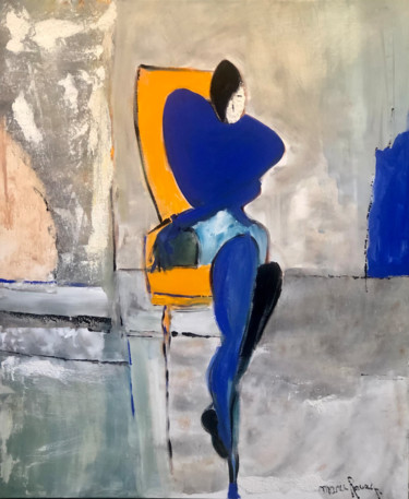 Painting titled "Femme assise sur un…" by Marie Rouach, Original Artwork, Acrylic Mounted on Wood Stretcher frame