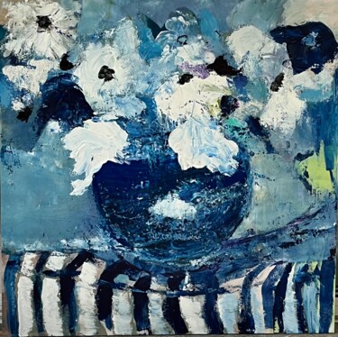 Malerei mit dem Titel "Vase bleu 2" von Marie Rouach, Original-Kunstwerk, Acryl