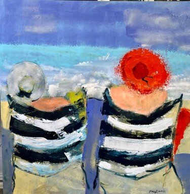 Painting titled "A la plage" by Marie Rouach, Original Artwork, Acrylic
