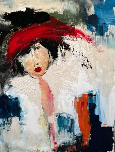 Painting titled "Chapeau rouge" by Marie Rouach, Original Artwork, Acrylic