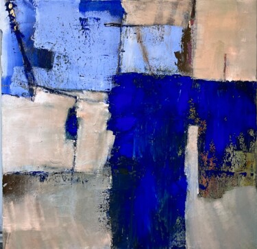 「Blue abstract 2」というタイトルの絵画 Marie Rouachによって, オリジナルのアートワーク, アクリル ウッドストレッチャーフレームにマウント
