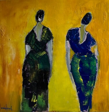 Картина под названием "Duo sur fond jaune" - Marie Rouach, Подлинное произведение искусства, Акрил Установлен на Деревянная…