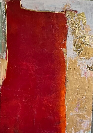 Painting titled "Red and gold abstra…" by Marie Rouach, Original Artwork, Acrylic