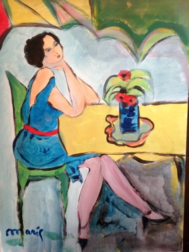 Painting titled "Belle en bleu" by Marie Rouach, Original Artwork