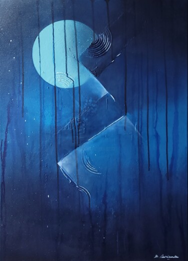 "Blue Moon" başlıklı Tablo Marie Savrimoutou (Marie Artist) tarafından, Orijinal sanat, Akrilik Ahşap Sedye çerçevesi üzerin…