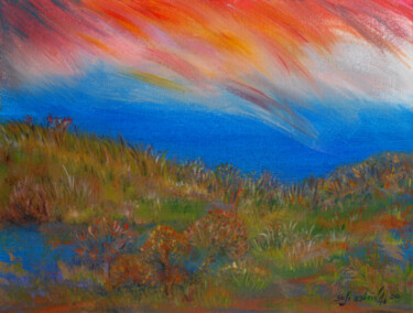 Malarstwo zatytułowany „Paysage au ciel rose” autorstwa Marie-Sophie Ewreïnoff (Sofi Ewreïnoff), Oryginalna praca, Akryl