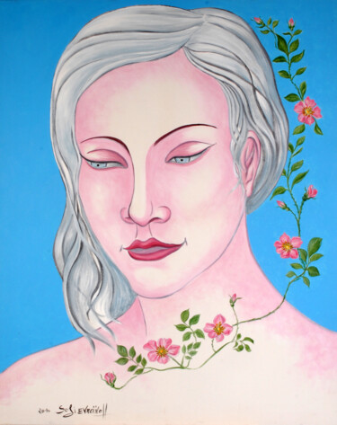Картина под названием "Déva aux églantines" - Marie-Sophie Ewreïnoff (Sofi Ewreïnoff), Подлинное произведение искусства, Акр…