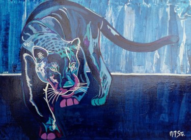 "La panthère bleue" başlıklı Tablo M'Marie Sainte tarafından, Orijinal sanat, Akrilik Ahşap Sedye çerçevesi üzerine monte ed…