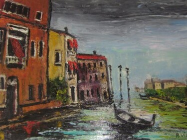 Painting titled "VENISE UN PETIT CAN…" by Marie Therese Vion, Original Artwork, Oil