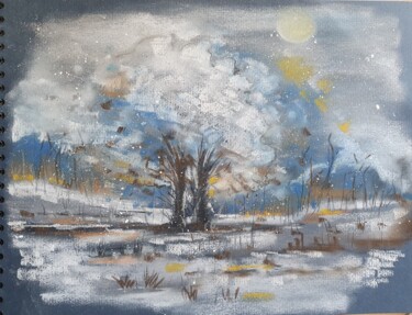Pintura intitulada "Arbres sous la neige" por Marie Tyrou, Obras de arte originais, Pastel