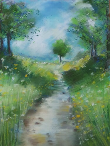Painting titled "LE CHEMIN" by Marie Tyrou, Original Artwork, Pastel