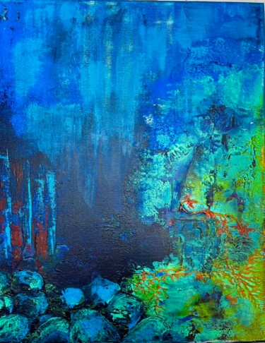 Painting titled "BLUE LAGOON" by Marie2 Calmette, Original Artwork, Acrylic