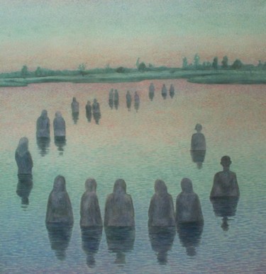Peinture intitulée "La alba en la Ganga" par Marie Ban, Œuvre d'art originale