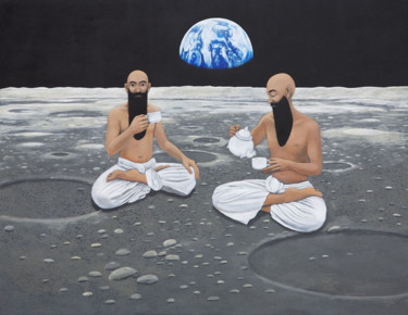 Pintura titulada "Té en la Luna" por Marie Ban, Obra de arte original, Otro