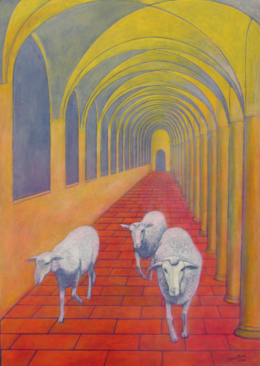Pintura titulada "Tres corderos de Di…" por Marie Ban, Obra de arte original, Otro