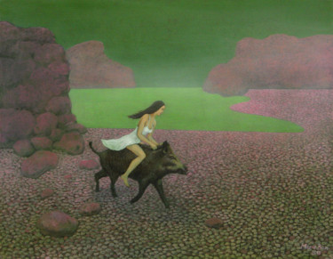 Pintura titulada "El lago verde" por Marie Ban, Obra de arte original, Otro