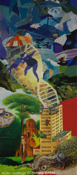 Collagen mit dem Titel "ADN - Collage" von Marie Bazin, Original-Kunstwerk, Scherenschnitt