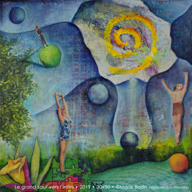 Картина под названием "LE GRAND SAUT VERS…" - Marie Bazin, Подлинное произведение искусства, Коллажи Установлен на Деревянна…
