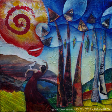 Картина под названием "LA GRIVE MUSICIENNE" - Marie Bazin, Подлинное произведение искусства, Акрил Установлен на Деревянная…