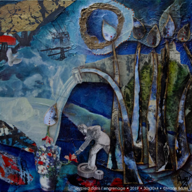 Malarstwo zatytułowany „UN PIED DANS L'ENGR…” autorstwa Marie Bazin, Oryginalna praca, Akryl Zamontowany na Drewniana rama n…