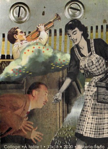 Collages intitulée "À TABLE !" par Marie Bazin, Œuvre d'art originale, Collages Monté sur Autre panneau rigide